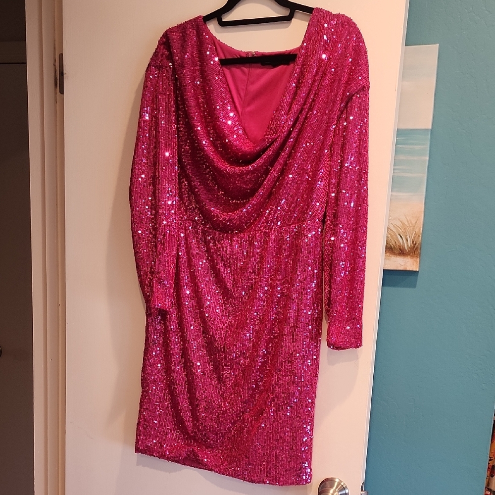 Eloquii Pink Sequin Long Sleeve Dress